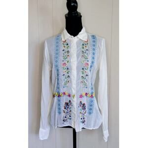 Johnny Was Ladies Floral Long Sleeve Button Down Blouse Size Small